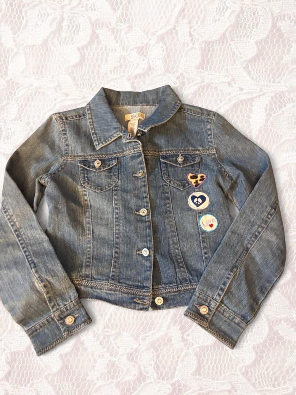 Route 66 ' Blue Denim Jacket with Heart Patches